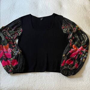 Blank London black sweater with Floral print balloon sleeves, size Large
